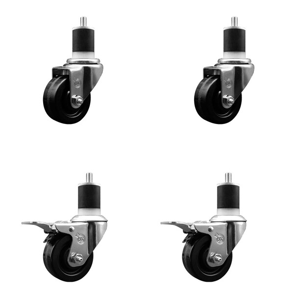 3'' Phenolic Swivel 1-7/8'' Expand Stem Caster Set 2 Total Lock Brakes, 4PK